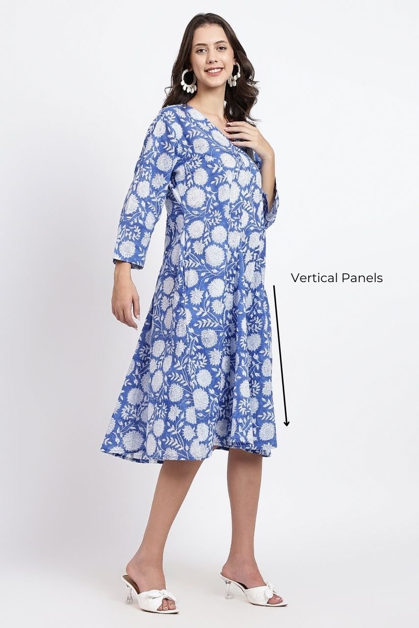 Priya Cotton Midi Dress - Blue - Hi Handmade