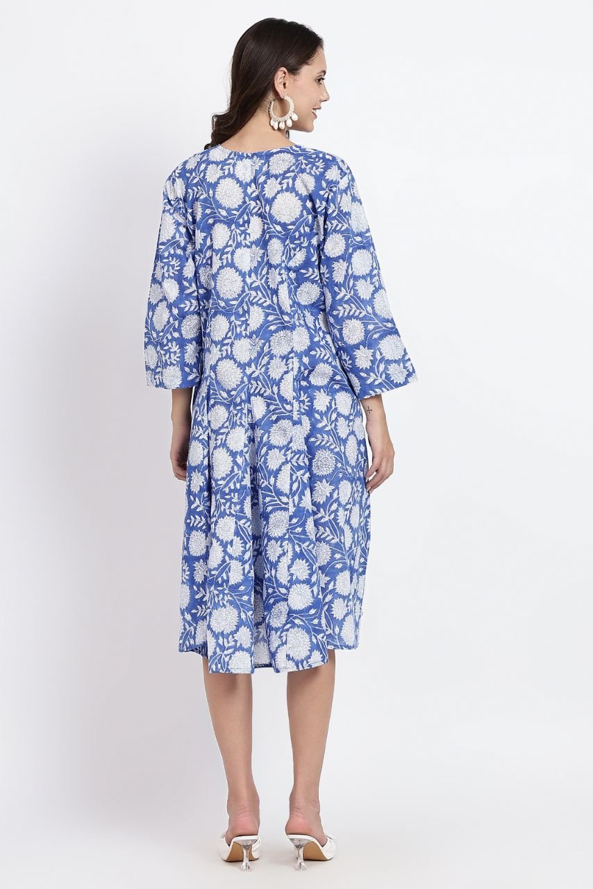 Priya Cotton Midi Dress - Blue - Hi Handmade