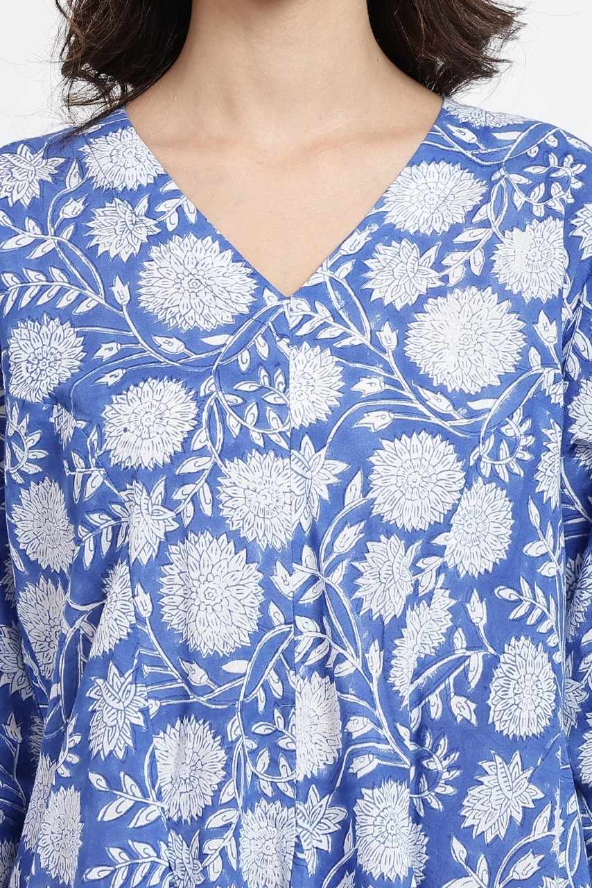 Priya Cotton Midi Dress - Blue - Hi Handmade