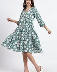 Priya Cotton Midi Dress - Green - Hi Handmade