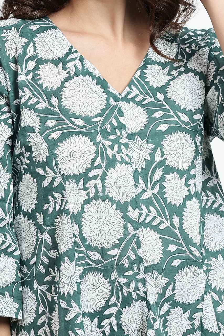 Priya Cotton Midi Dress - Green - Hi Handmade