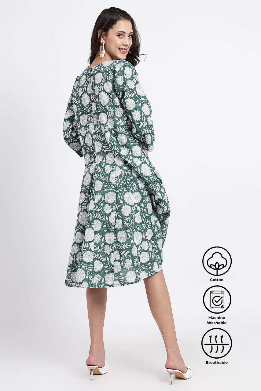 Priya Cotton Midi Dress - Green - Hi Handmade