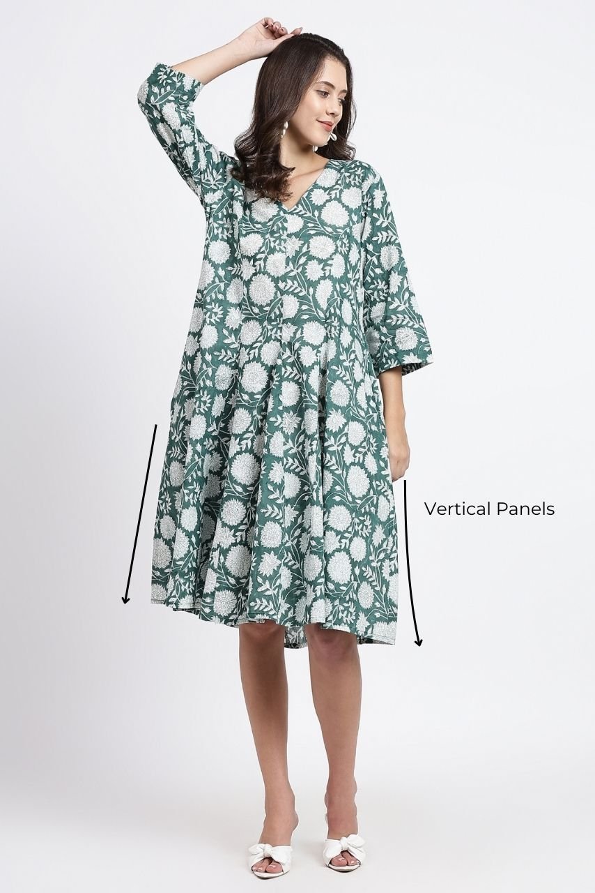 Priya Cotton Midi Dress - Green - Hi Handmade