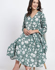 Priya Cotton Midi Dress - Green - Hi Handmade