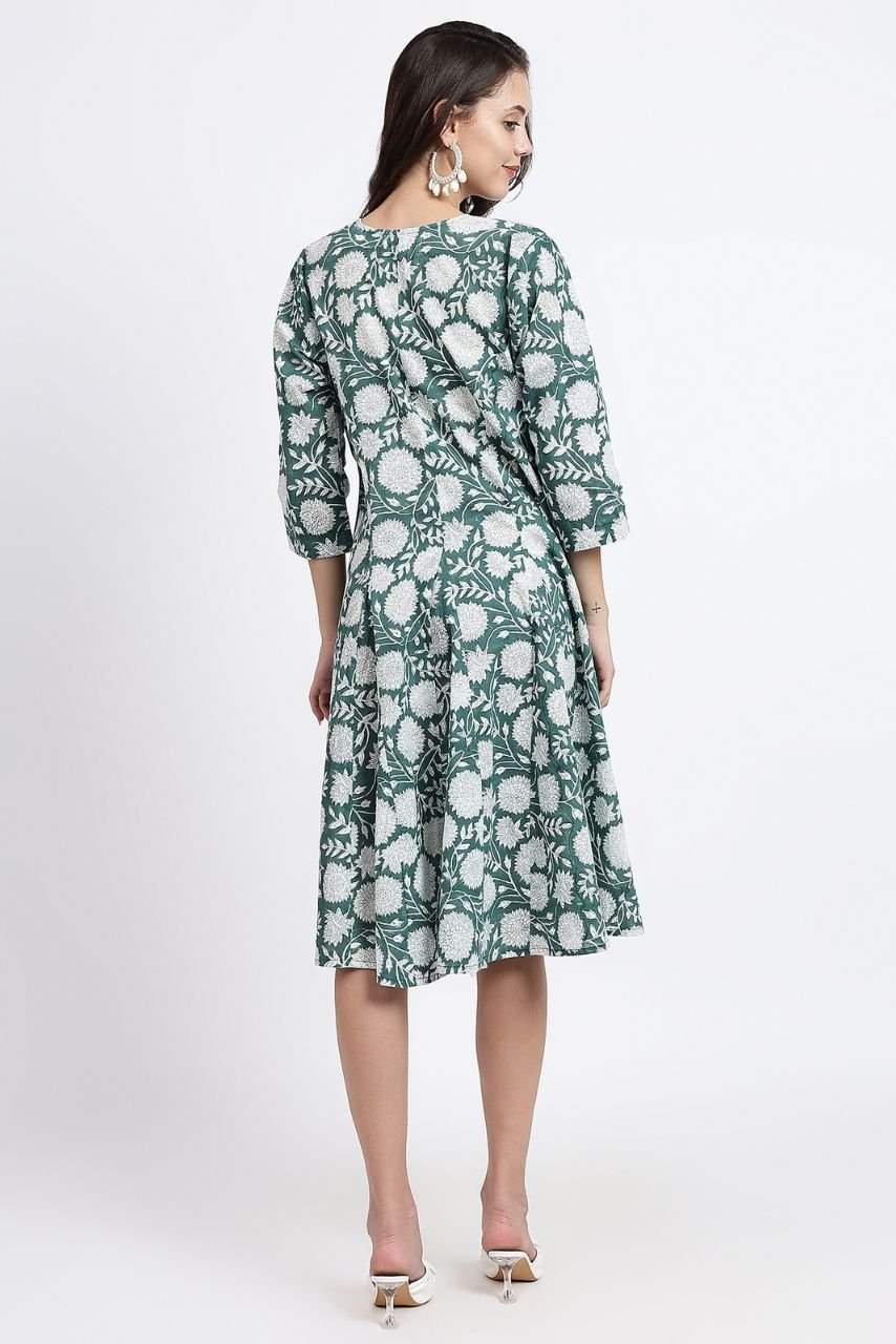 Priya Cotton Midi Dress - Green - Hi Handmade