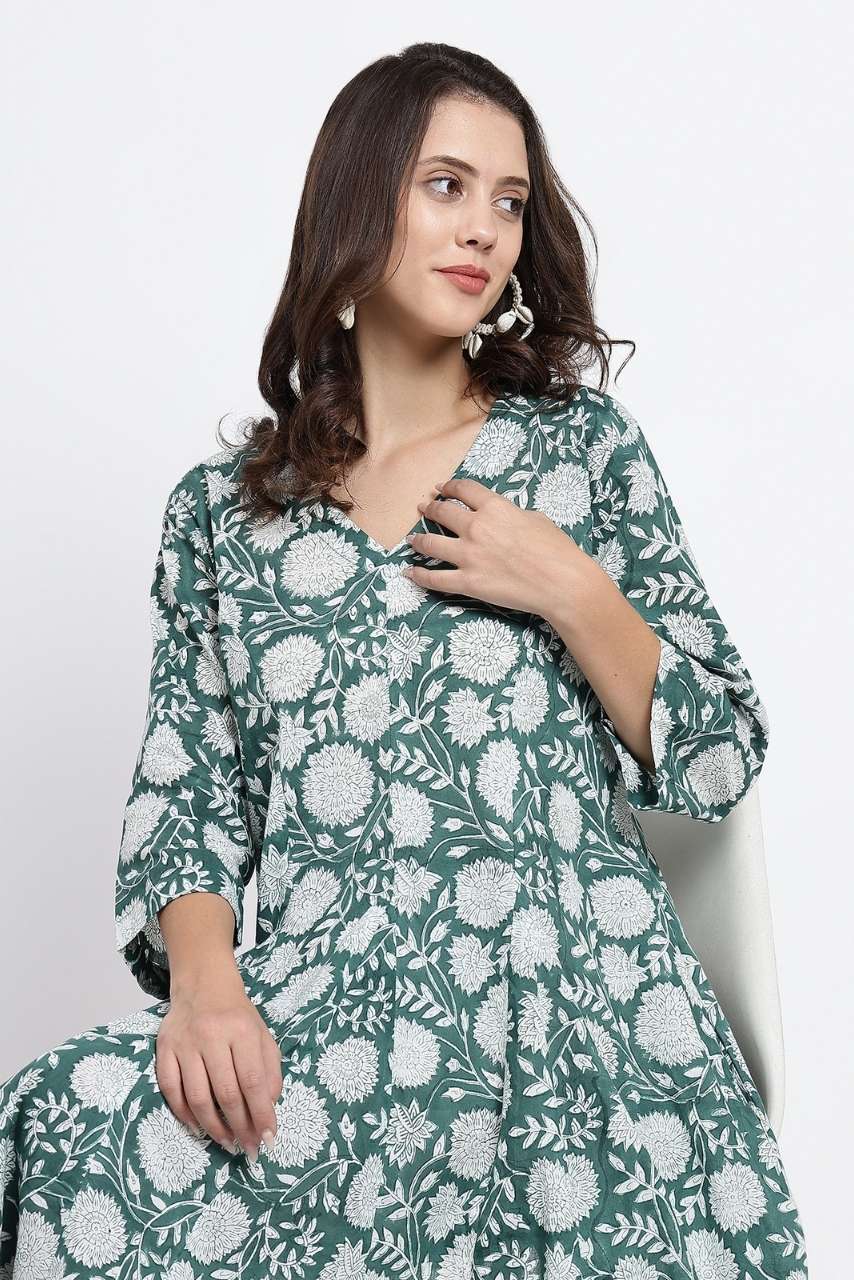 Priya Cotton Midi Dress - Green - Hi Handmade