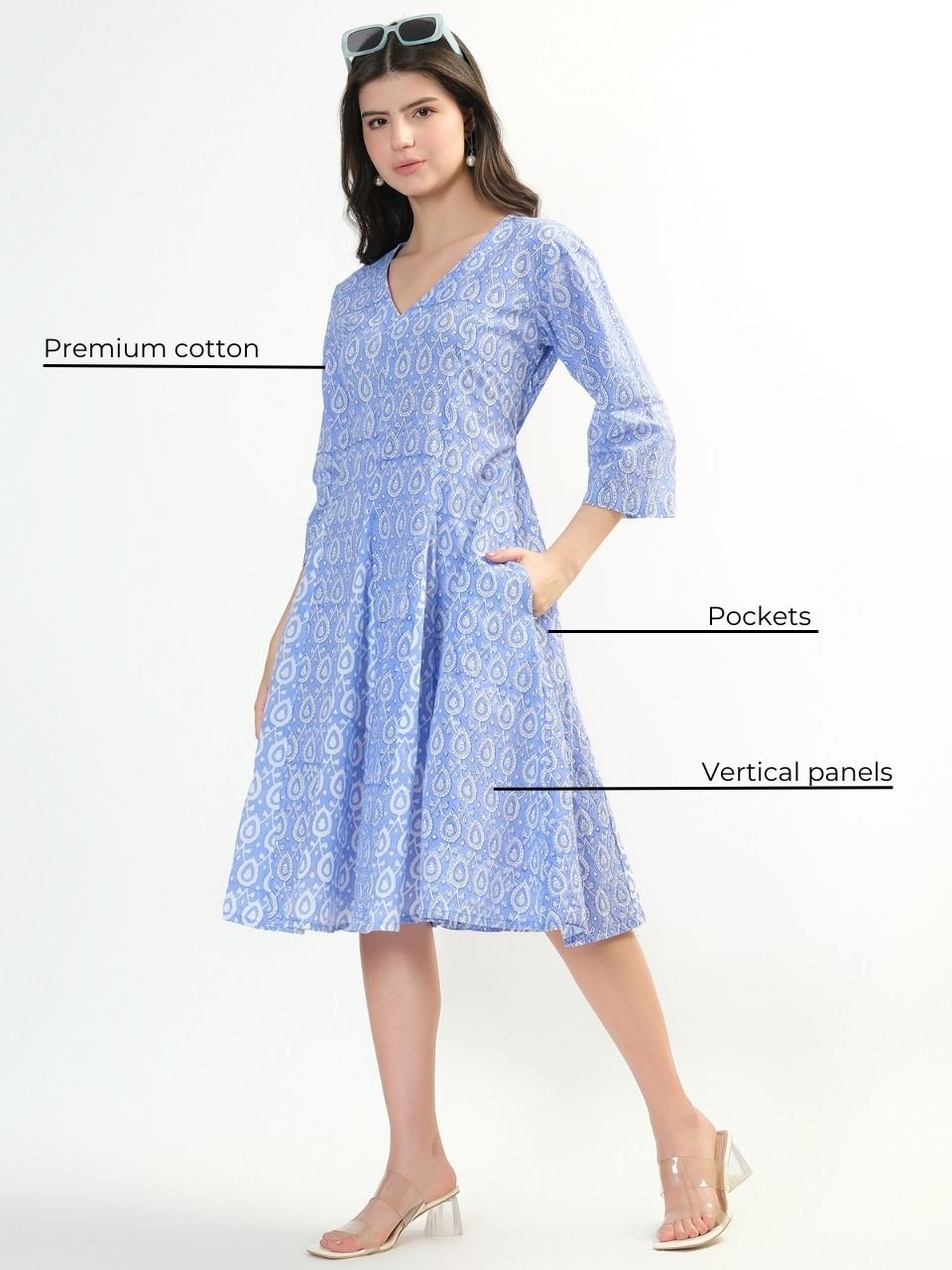 Priya Panel Midi Dress - Blue - Hi Handmade