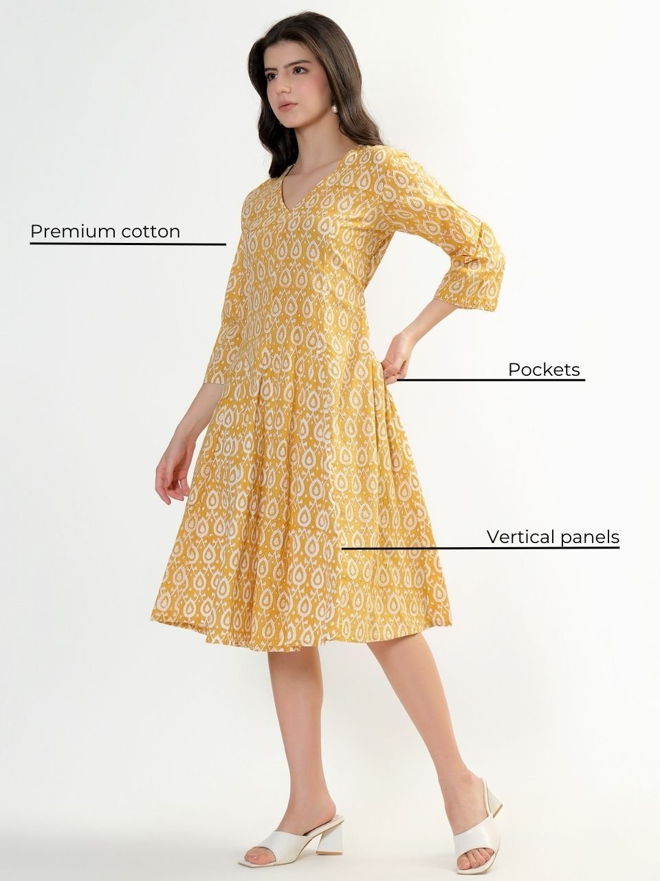 Priya Panel Midi Dress - Mustard - Hi Handmade