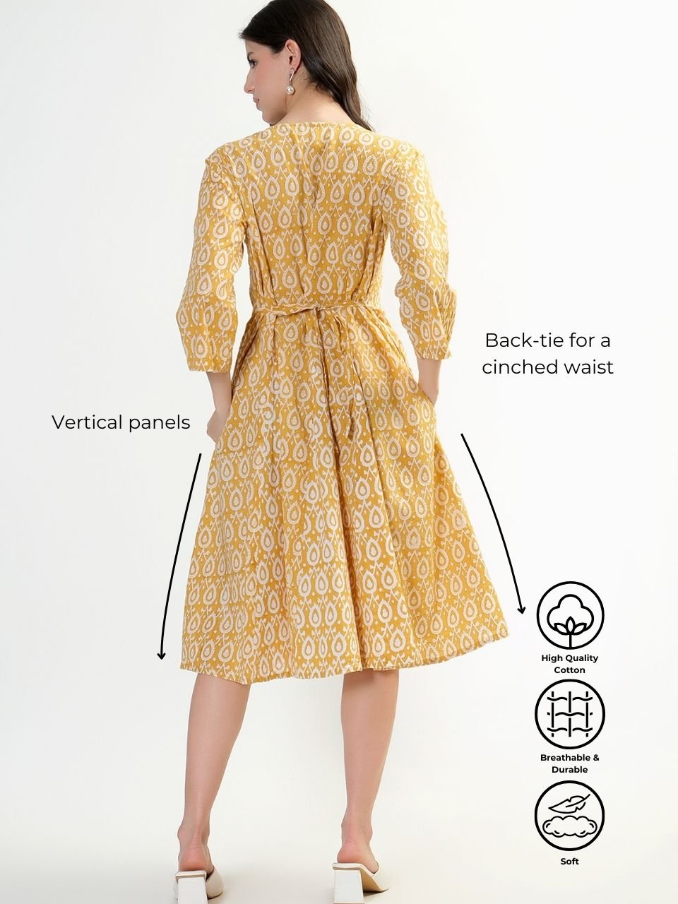 Priya Panel Midi Dress - Mustard - Hi Handmade