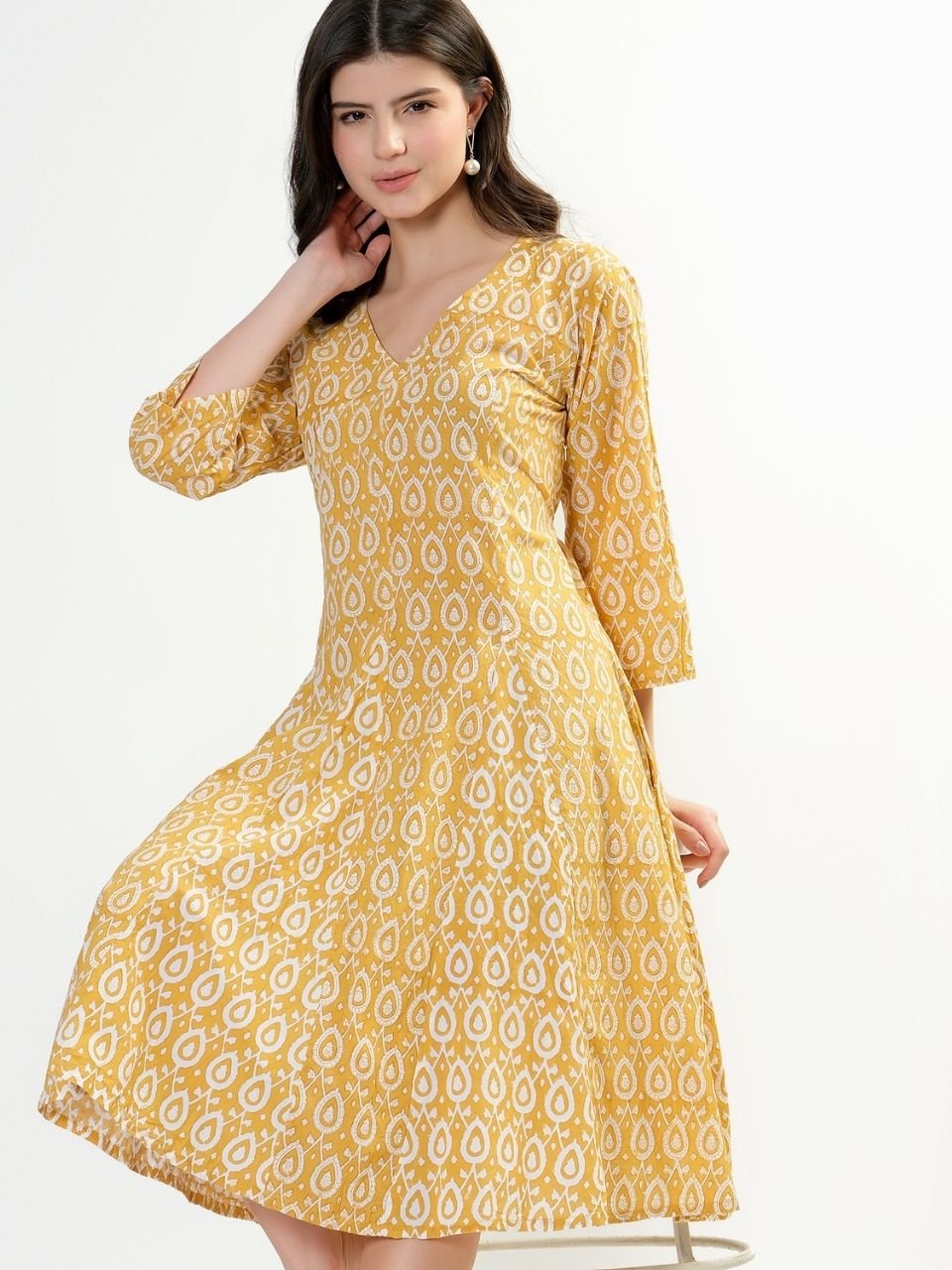 Priya Panel Midi Dress - Mustard - Hi Handmade