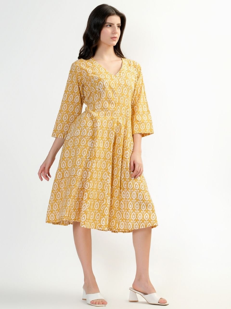 Priya Panel Midi Dress - Mustard - Hi Handmade