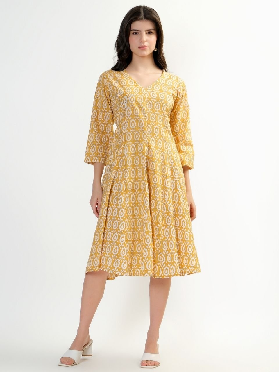 Priya Panel Midi Dress - Mustard - Hi Handmade