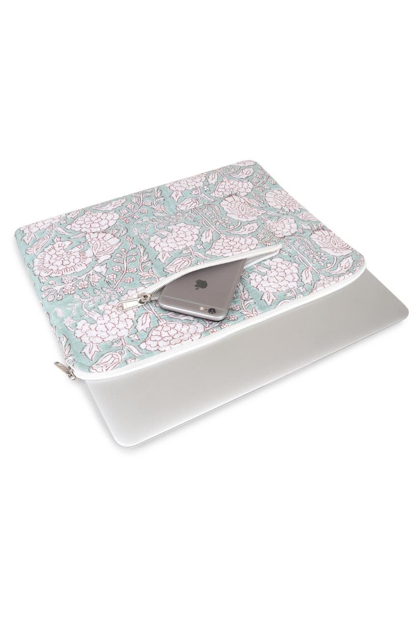 Quilted Laptop Sleeve - Aqua Blue - Hi Handmade