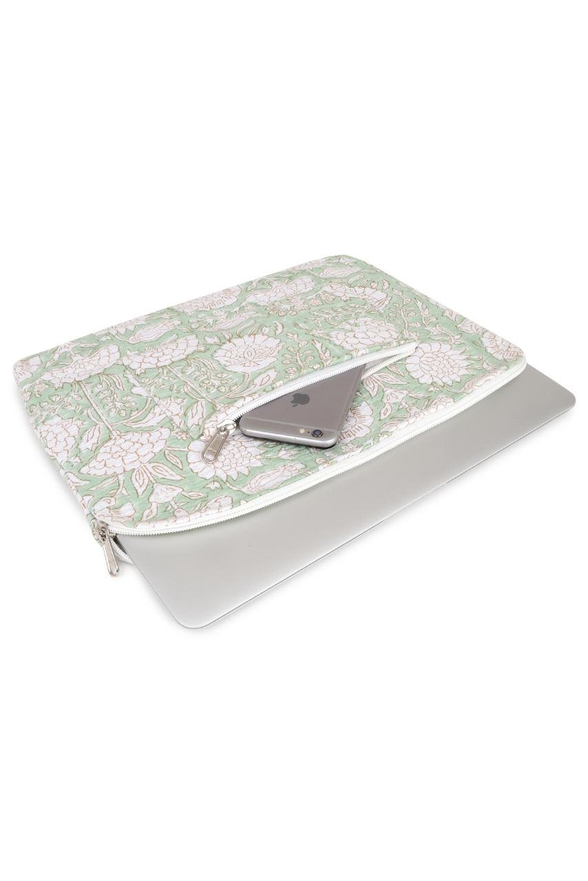 Quilted Laptop Sleeve - Sage Green - Hi Handmade