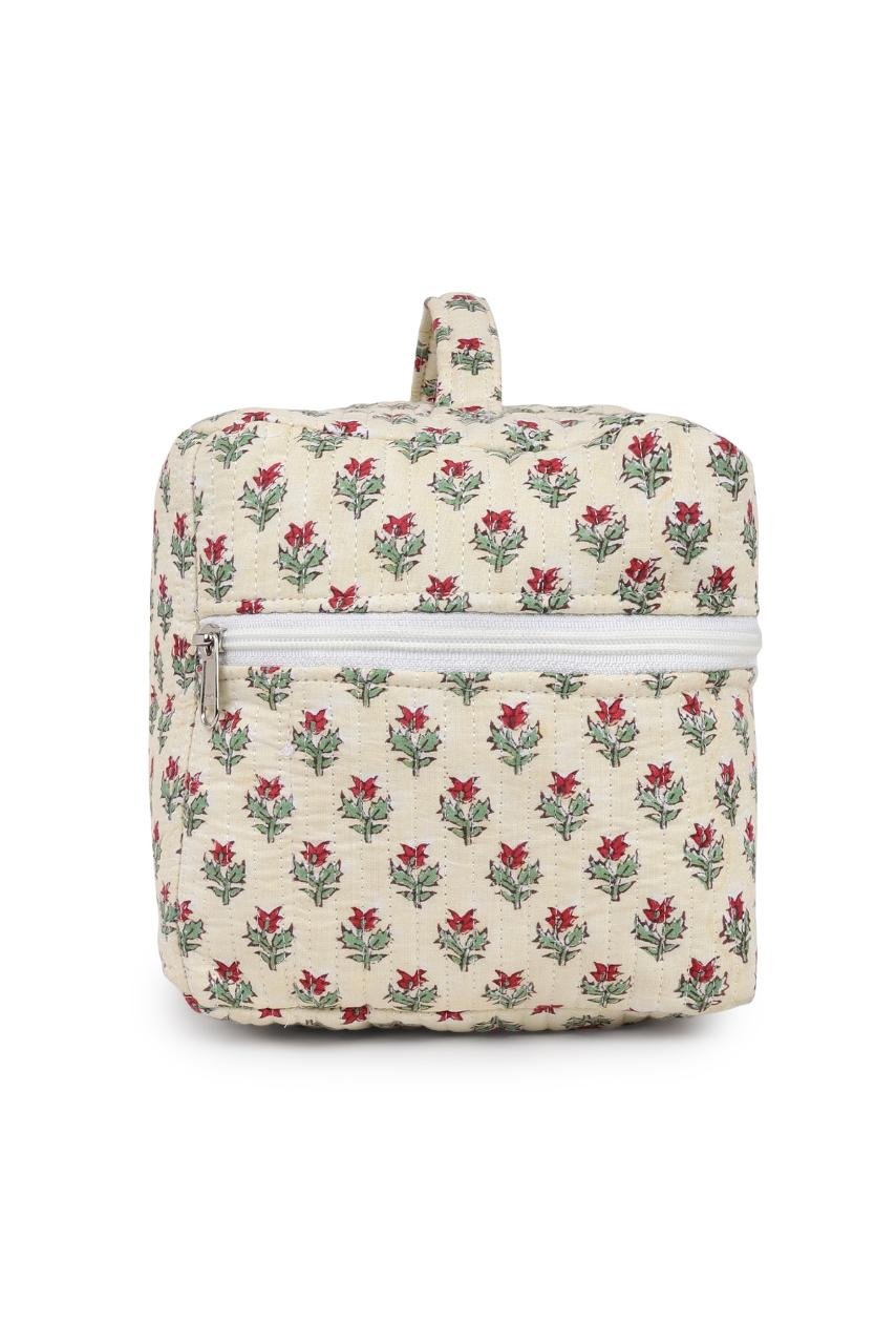 Quilted Makeup Bag - Floral White - Hi Handmade