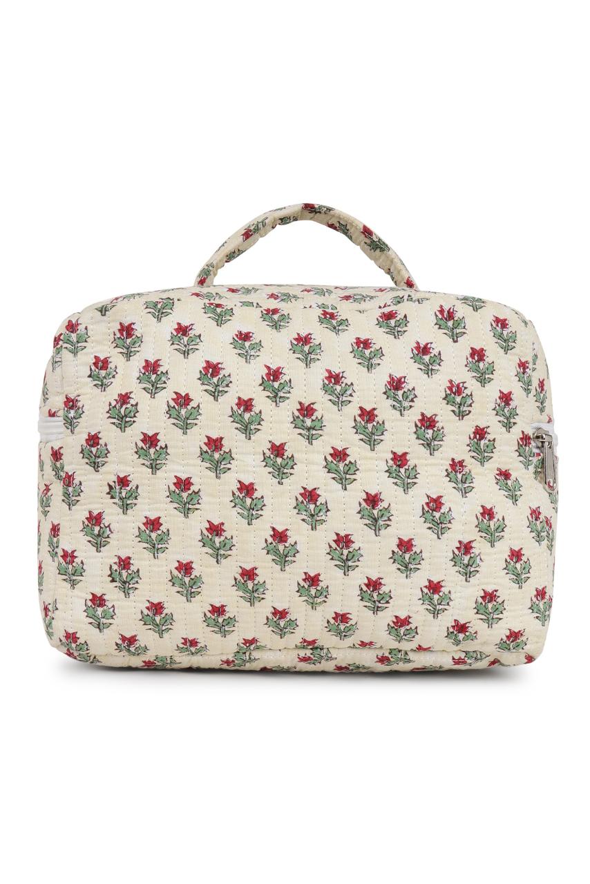 Quilted Makeup Bag - Floral White - Hi Handmade