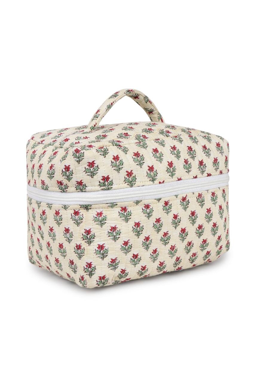 Quilted Makeup Bag - Floral White - Hi Handmade
