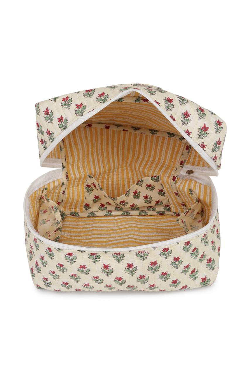 Quilted Makeup Bag - Floral White - Hi Handmade