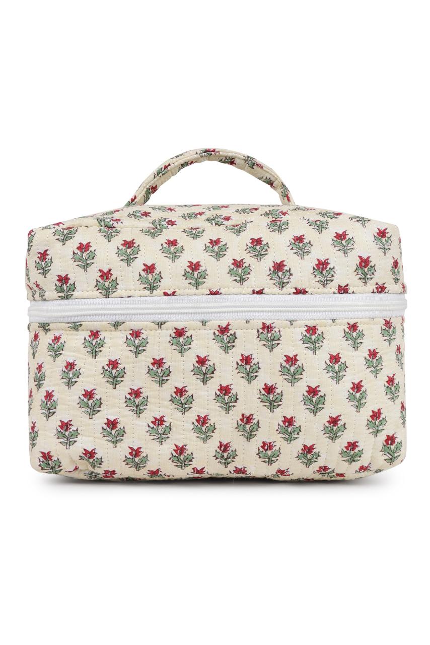 Quilted Makeup Bag - Floral White - Hi Handmade
