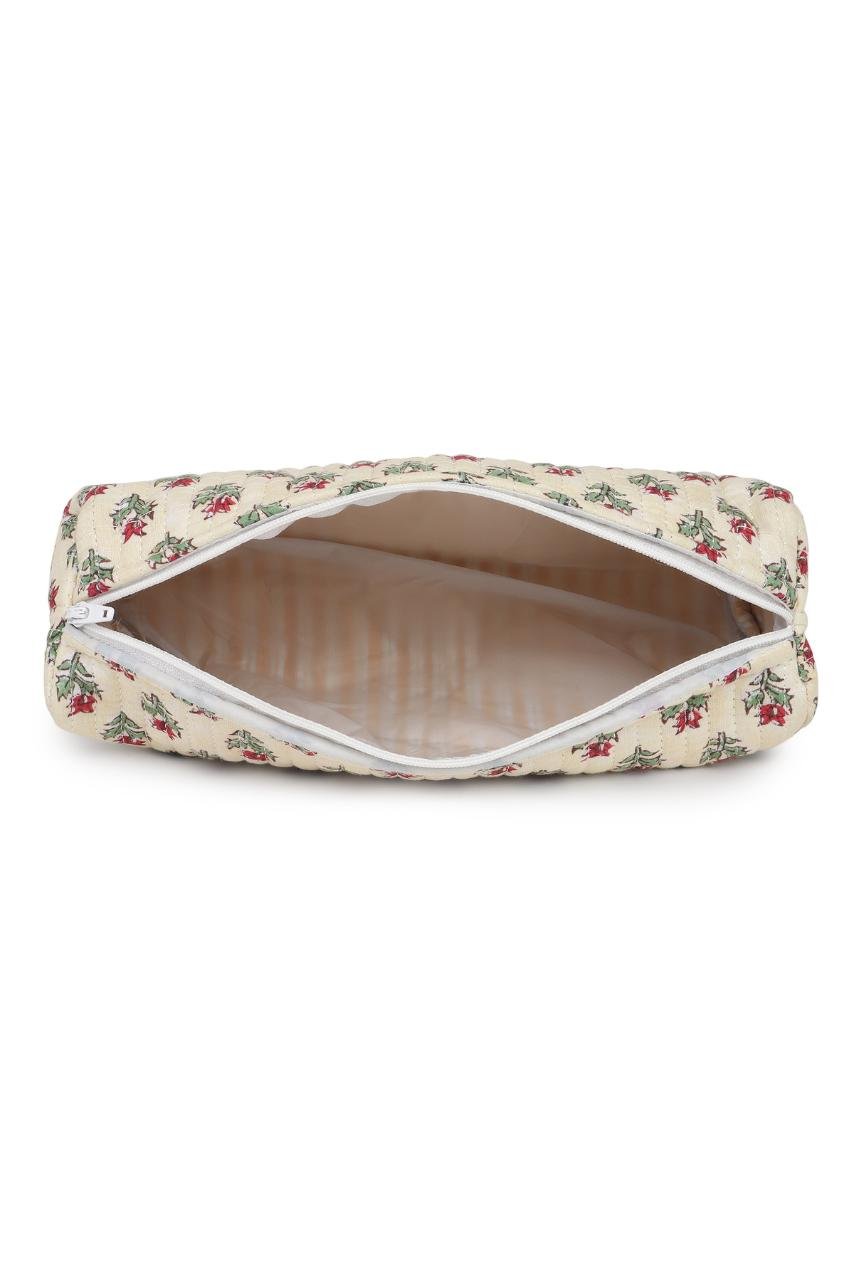 Quilted Makeup Case - Floral White - Hi Handmade
