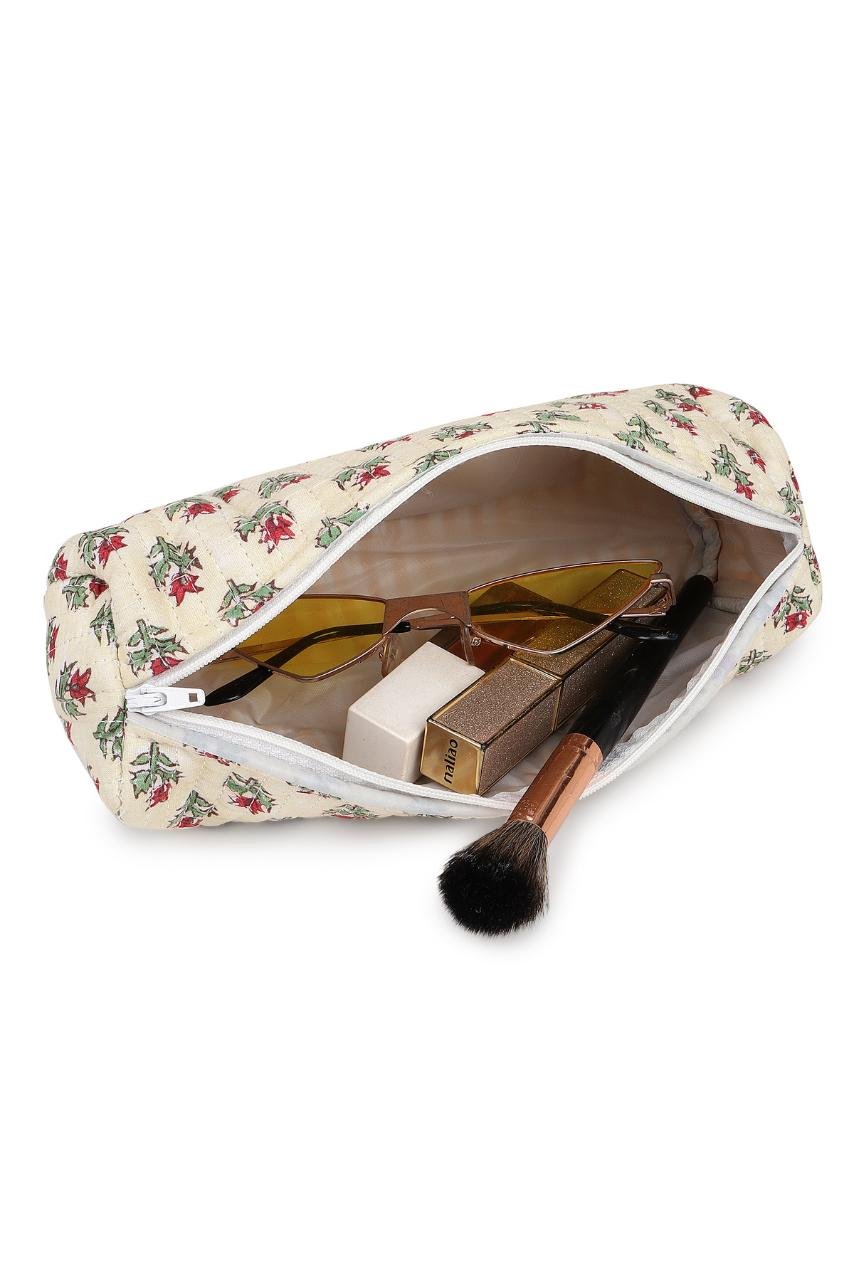 Quilted Makeup Case - Floral White - Hi Handmade