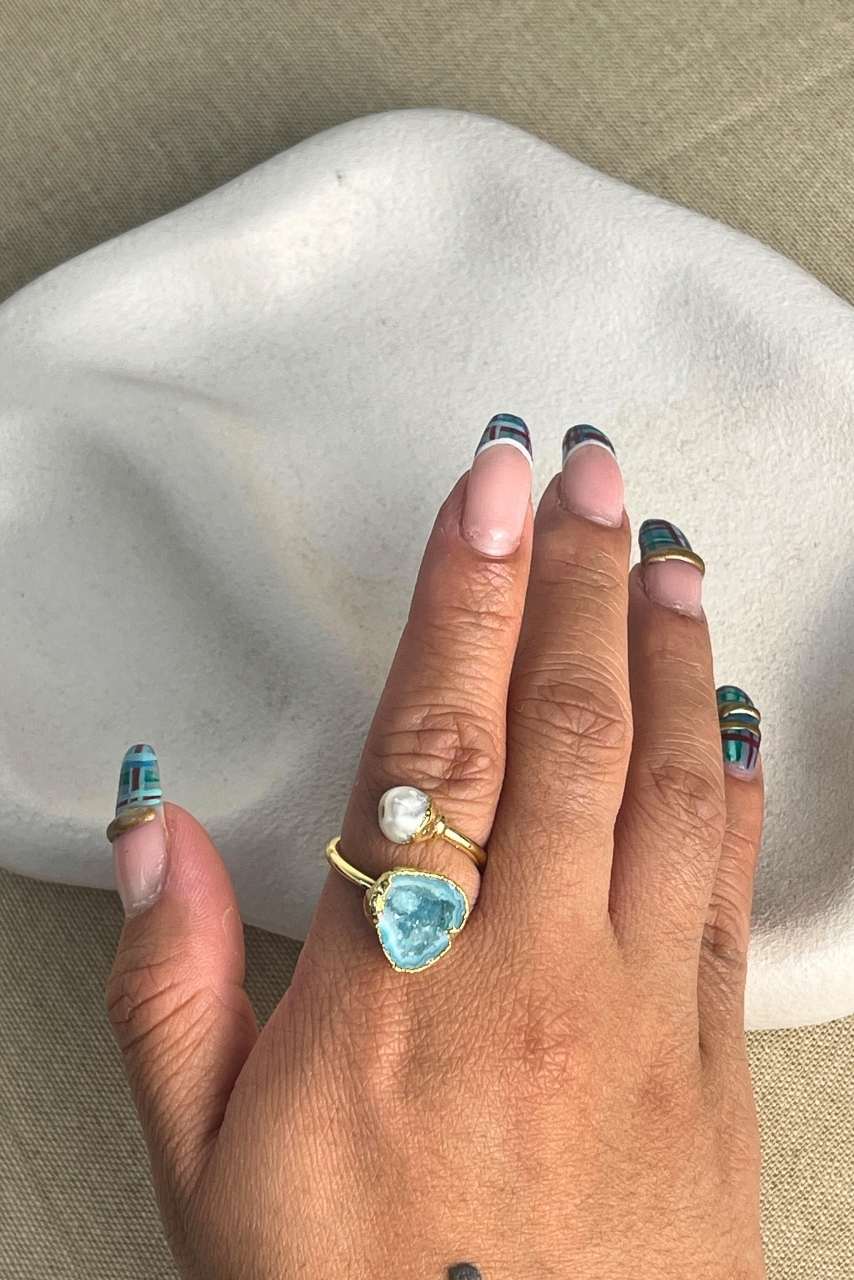 Raw Blue Topaz Pearl - Ring - Hi Handmade