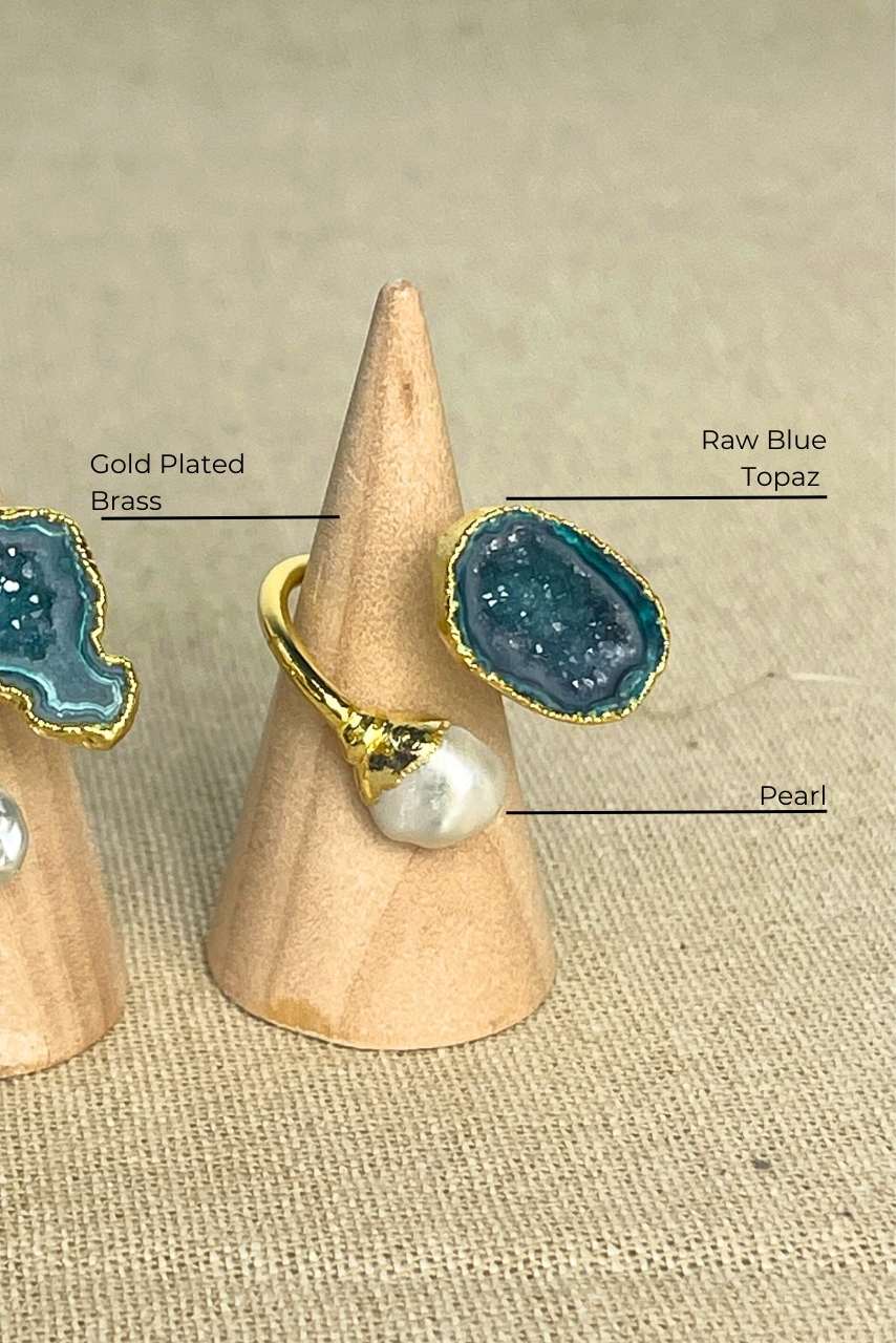 Raw Blue Topaz Pearl - Ring - Hi Handmade