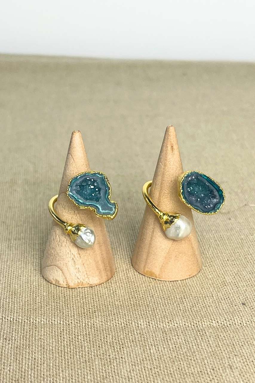 Raw Blue Topaz Pearl - Ring - Hi Handmade