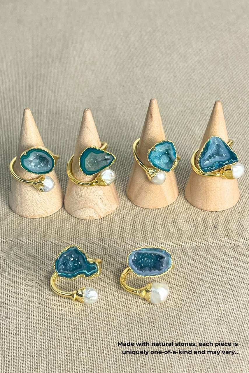 Raw Blue Topaz Pearl - Ring - Hi Handmade