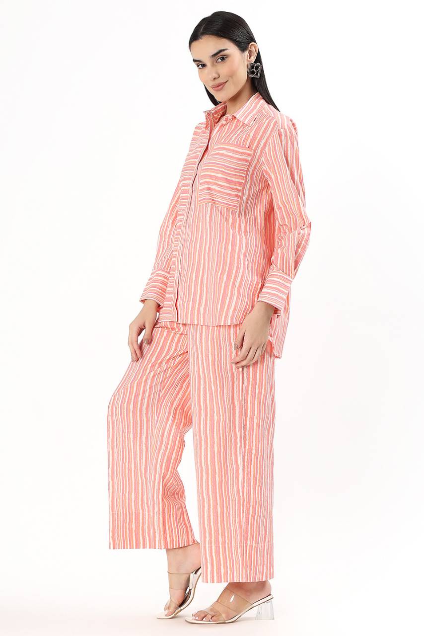 Relaxed Cotton Shirt - Peach Stripe - Hi Handmade