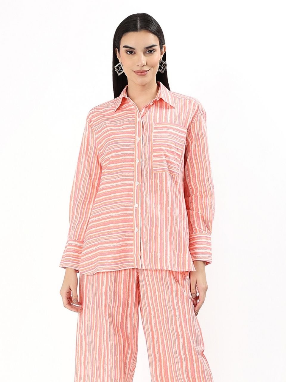 Relaxed Cotton Shirt - Peach Stripe