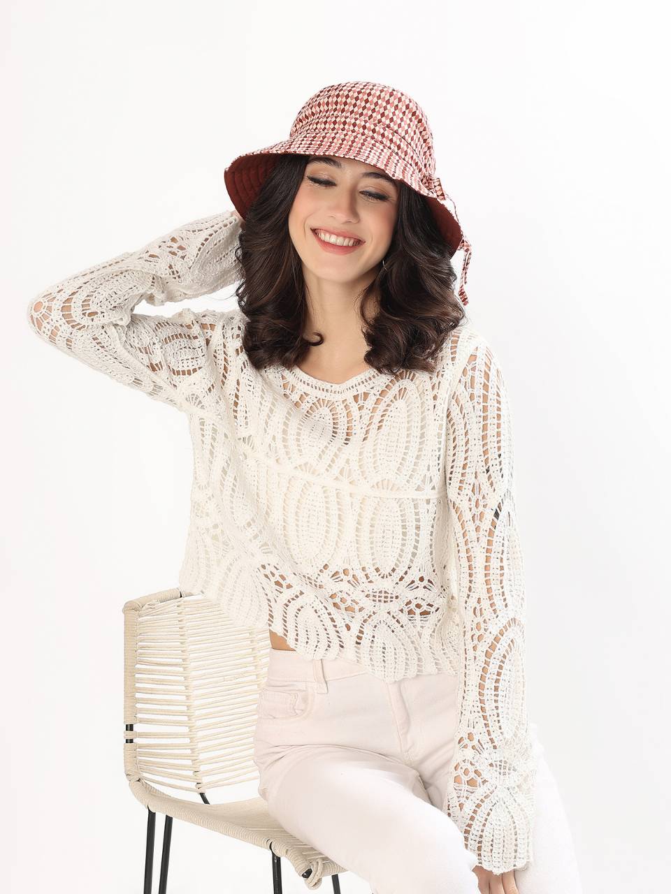 Reversible Bucket Hat - Argyle Sand - Hi Handmade