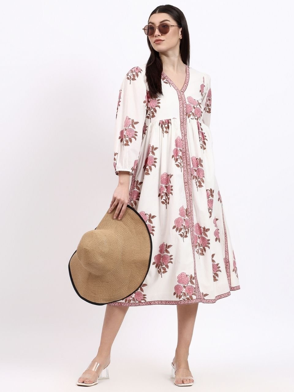 Riverbend Midi Cotton Dress - Pink - Hi Handmade