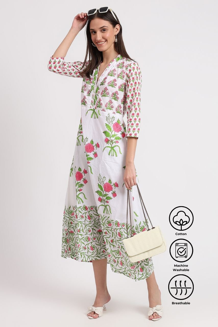 Rose Maxi Dress - White - Hi Handmade