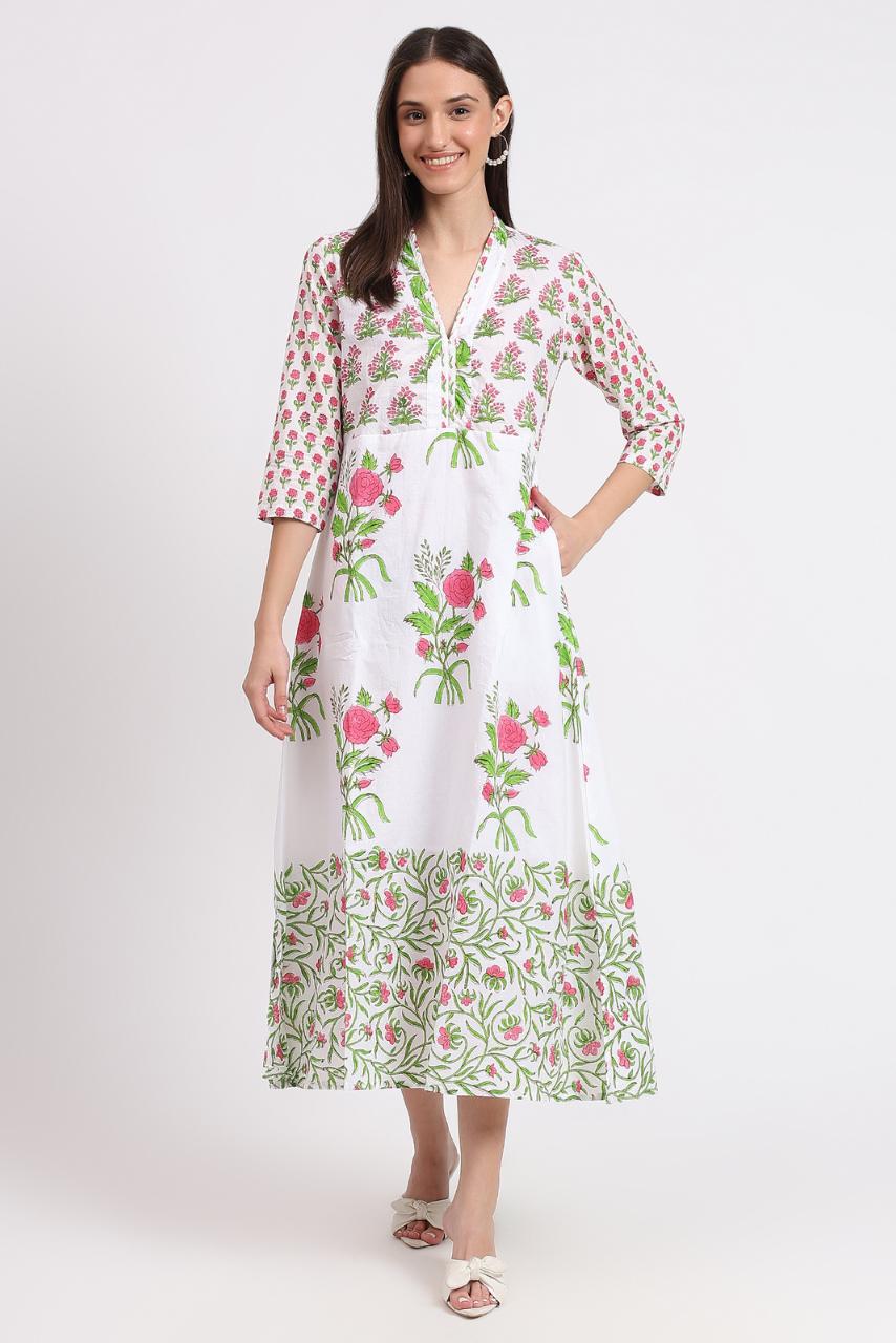 Rose Maxi Dress - White - Hi Handmade