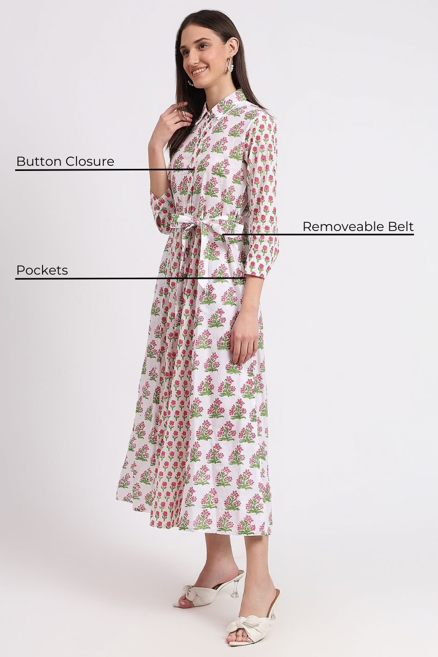 Rose Shirt Dress - White - Hi Handmade