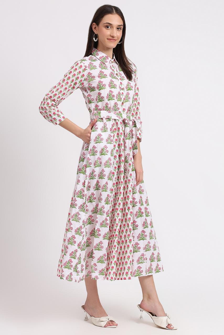 Rose Shirt Dress - White - Hi Handmade