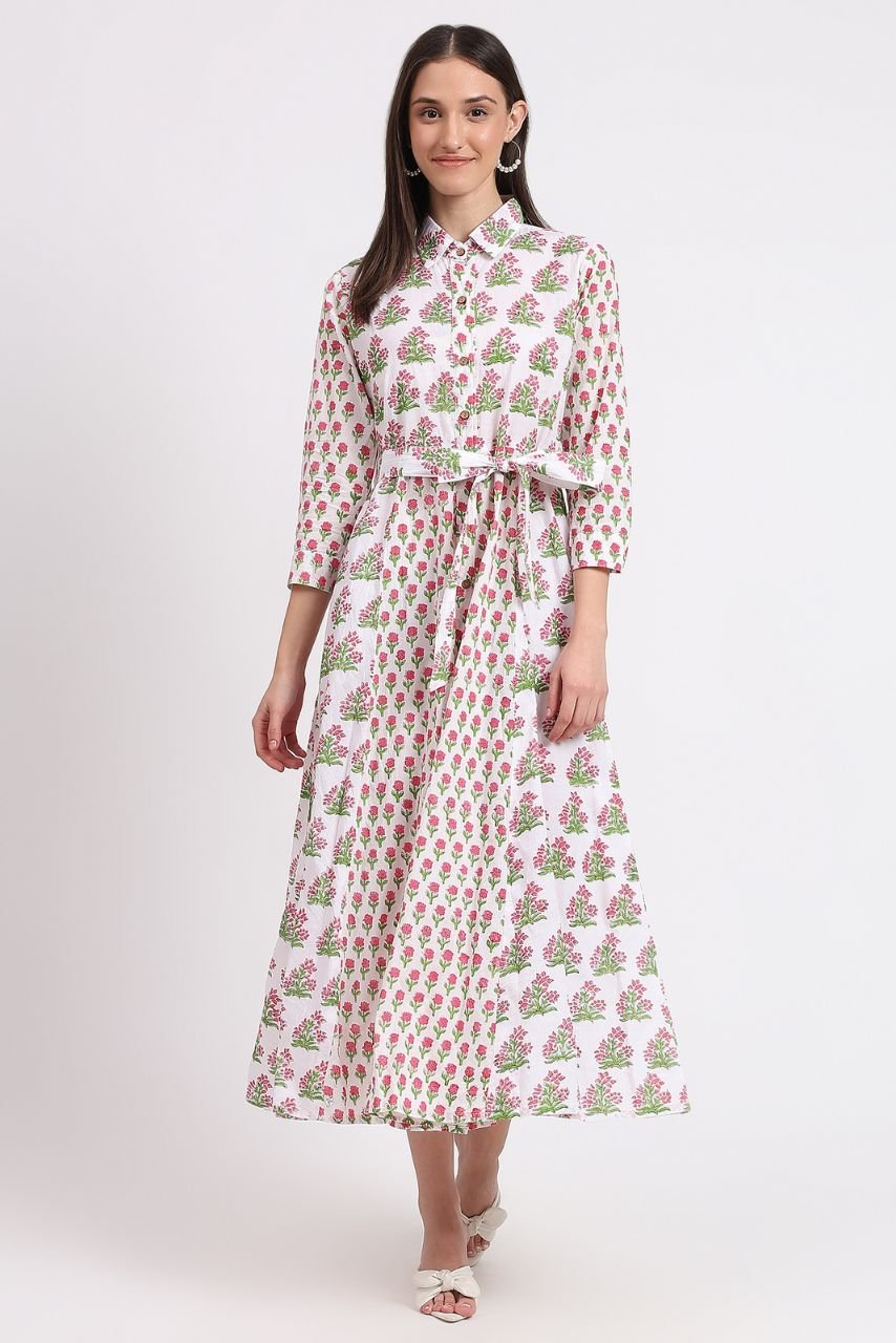 Rose Shirt Dress - White - Hi Handmade