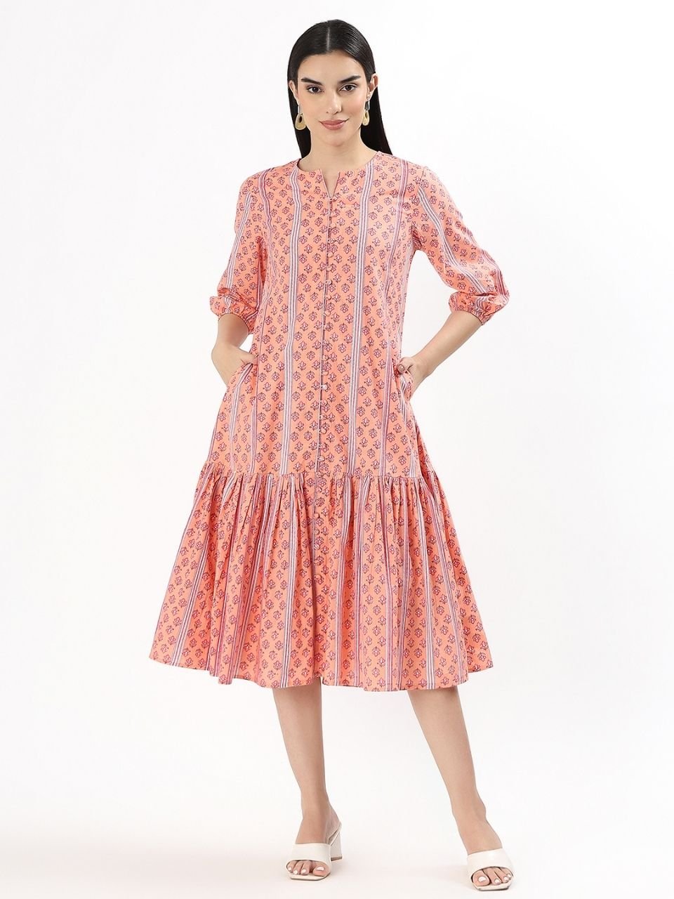 Sara Cotton Shirt Dress - Peach - Hi Handmade