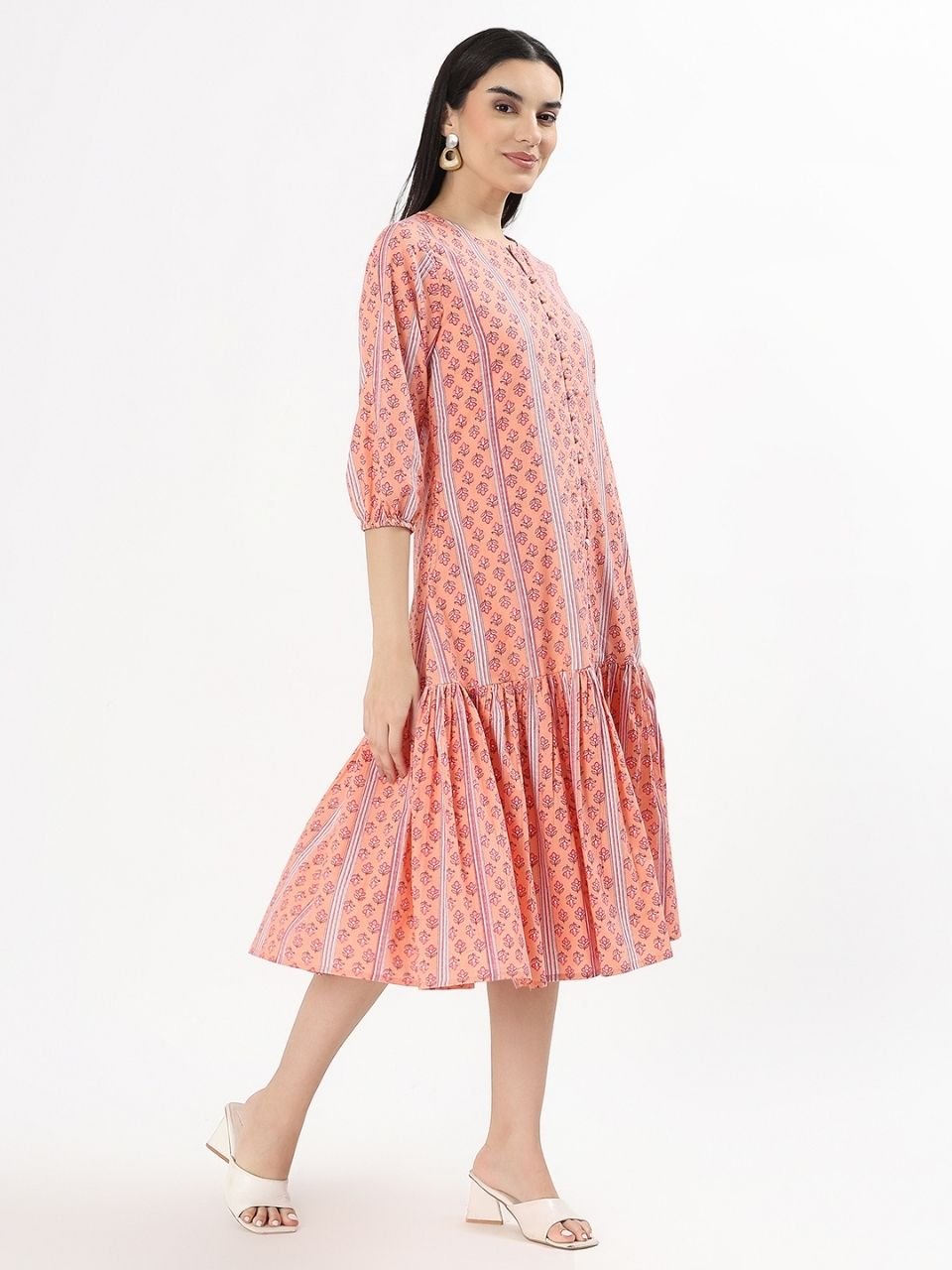 Sara Cotton Shirt Dress - Peach - Hi Handmade