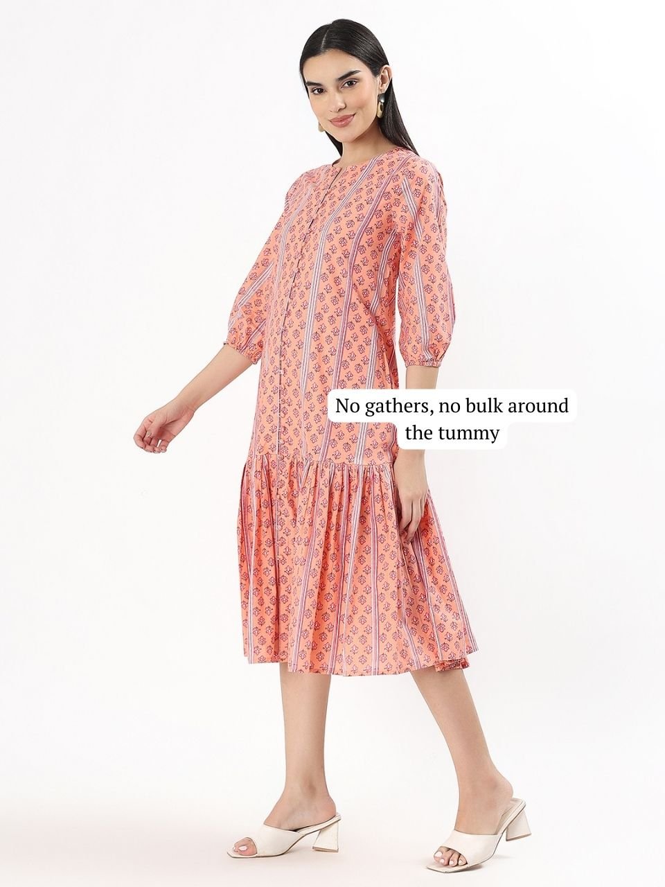 Sara Cotton Shirt Dress - Peach - Hi Handmade