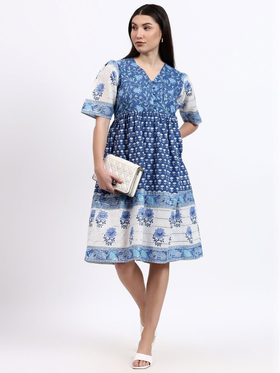Vicki Cotton Dress - Blue - Hi Handmade