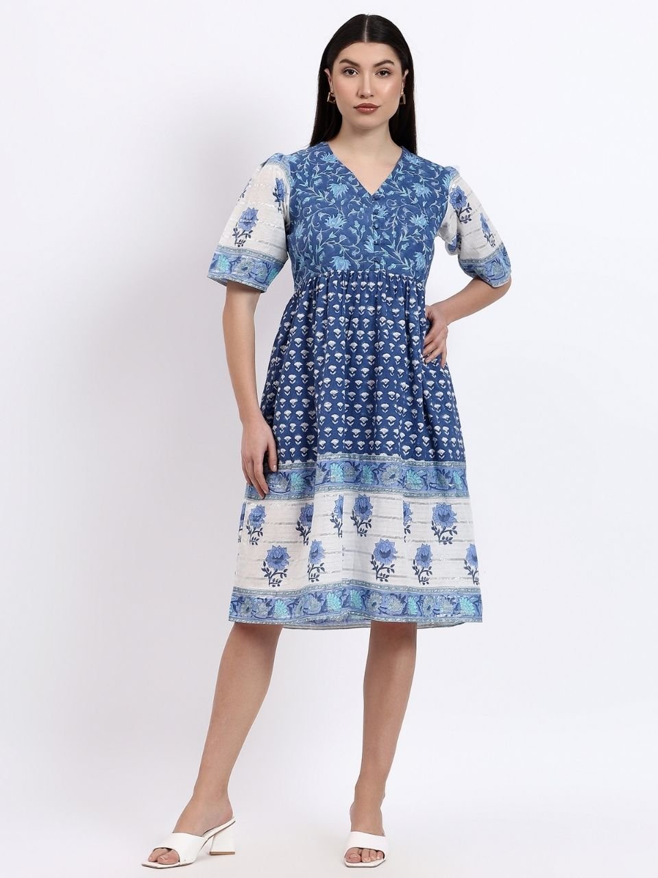 Vicki Cotton Dress - Blue - Hi Handmade