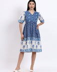 Vicki Cotton Dress - Blue - Hi Handmade