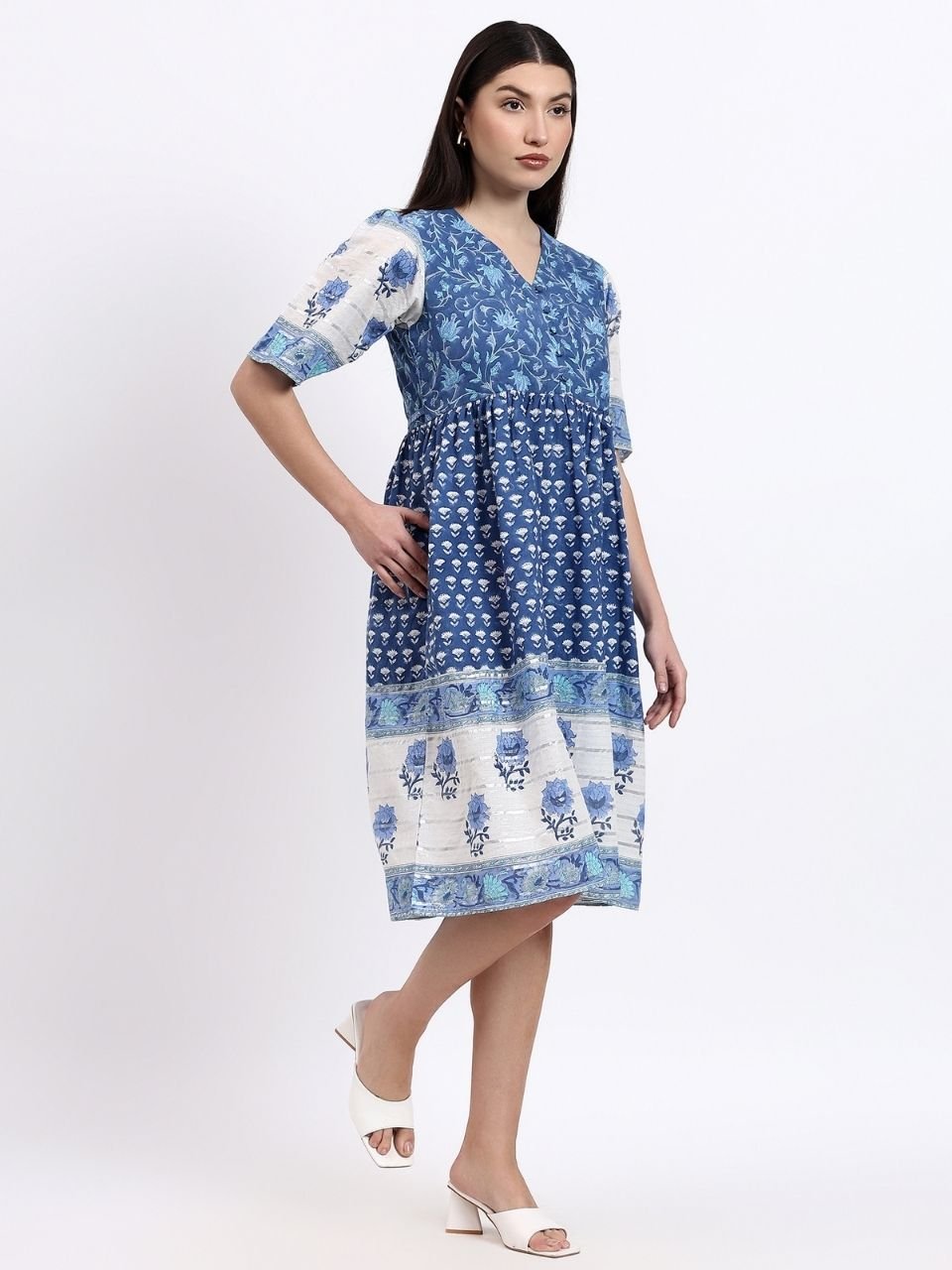 Vicki Cotton Dress - Blue - Hi Handmade