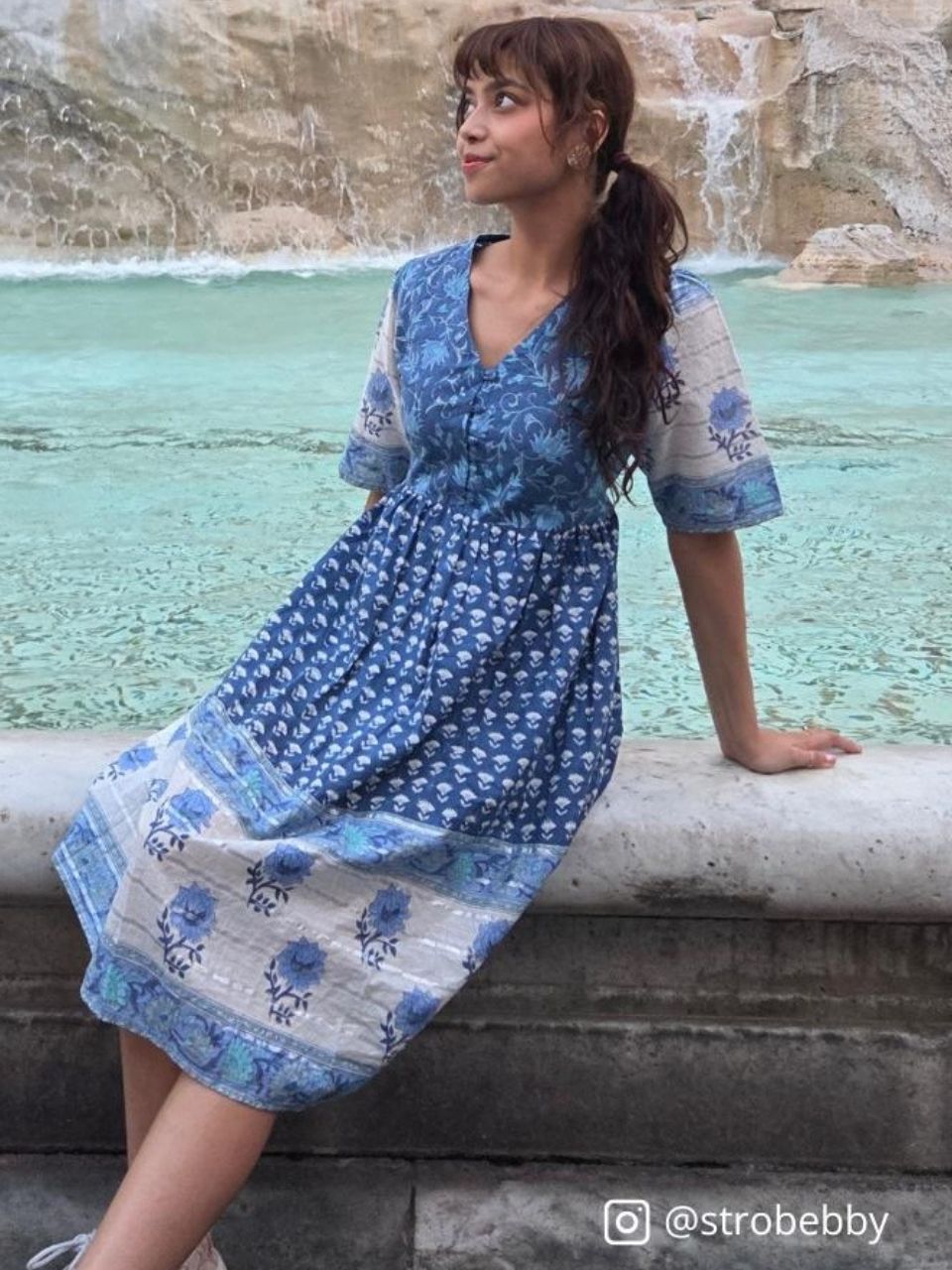 Vicki Cotton Dress - Blue - Hi Handmade