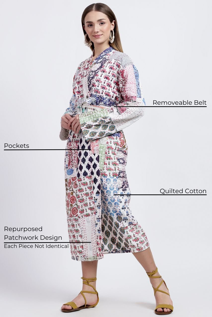 Vintage Kantha Patchwork Jacket - Long - Hi Handmade