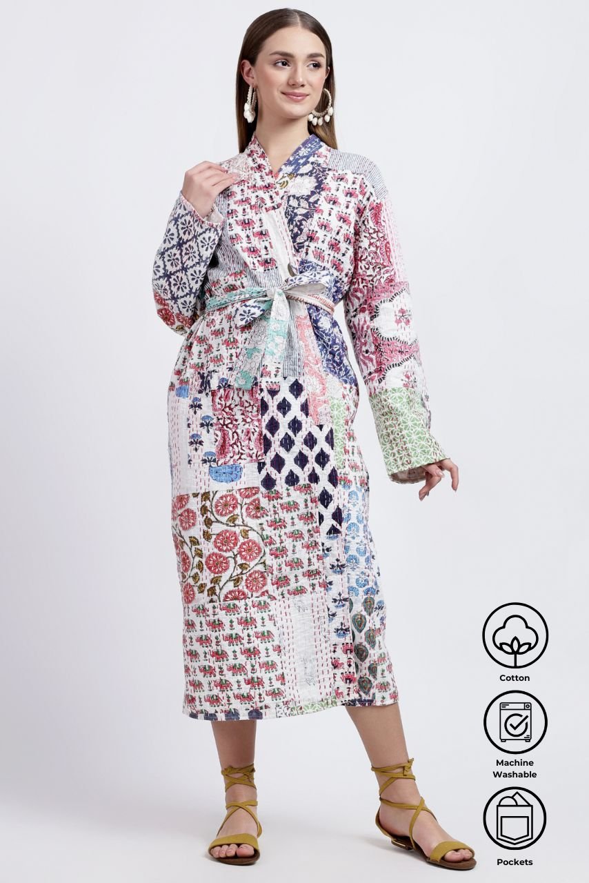 Vintage Kantha Patchwork Jacket - Long - Hi Handmade
